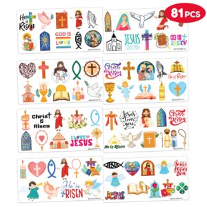 Easter Religious Temporary Tattoos Holy Week Christian Faith Jesus Cross He is Risen Spring Themed Stickers for Kids Party Supplies Decorations Favors and Prizes Gifts for Boys and Girls Ideal School