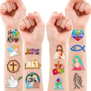 Easter Religious Temporary Tattoos Holy Week Christian Faith Jesus Cross He is Risen Spring Themed Stickers for Kids Party Supplies Decorations Favors and Prizes Gifts for Boys and Girls Ideal School