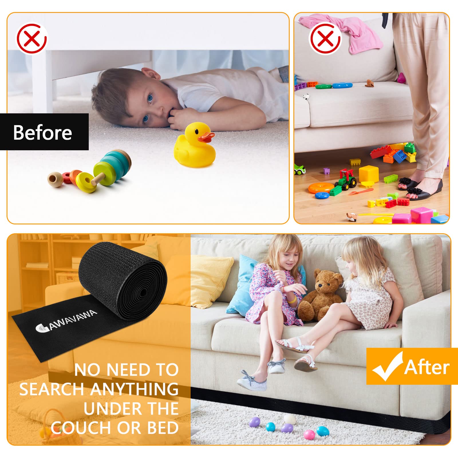 GAWAVAWA Toy Blocker for Under Couch Adjustable and Thickened Upgraded Gap Bumper for Under Furniture-Stop Things from Rolling Under Sofa,Bed,Strong Adhesive Baffle, Easy to Install-4.3in*9.8Foot