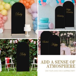 3Pcs Arch Backdrop Cover- Black Spandex Fitted Round Top Wedding Arch Cover- 2-Sided Arch Stand Cover Backdrop Fabric for Wedding Birthday Banquet Decoration, 4Ft & 5Ft & 6Ft (Frame Not Included)