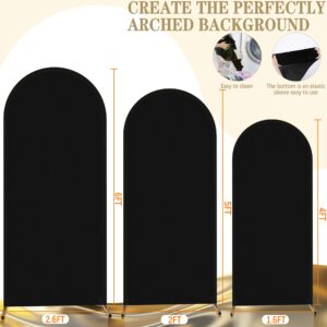 3Pcs Arch Backdrop Cover- Black Spandex Fitted Round Top Wedding Arch Cover- 2-Sided Arch Stand Cover Backdrop Fabric for Wedding Birthday Banquet Decoration, 4Ft & 5Ft & 6Ft (Frame Not Included)