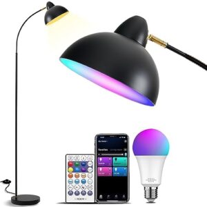 yhw living room floor lamp smart compatible with alexa&google, rgb 2700-6500k cct dimmable color changing for bedroom office.