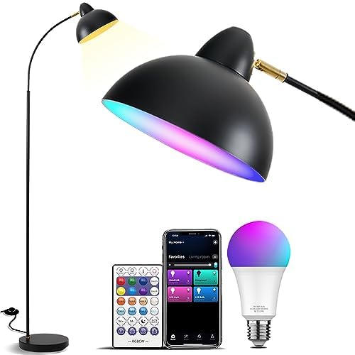 YHW Living Room Floor Lamp Smart Compatible with Alexa&Google, RGB 2700-6500k CCT Dimmable Color Changing for Bedroom Office.