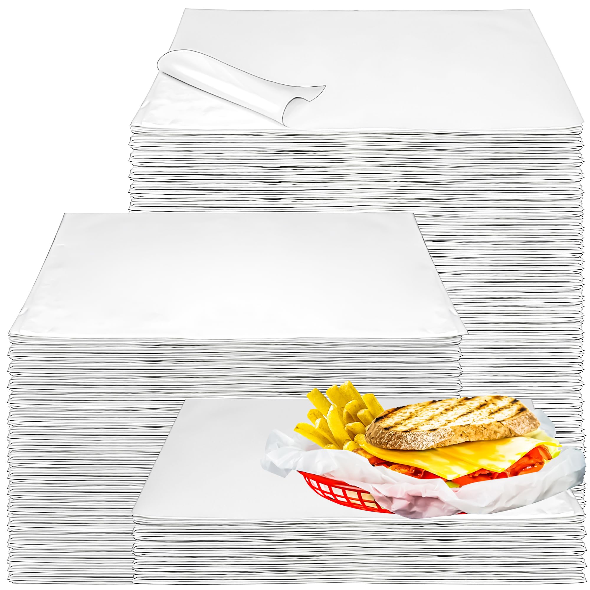 MotBach 500 Sheets Greaseproof Deli Wrappers,12" x 12",White Disposable Pre Cut Wax Paper Sheets Food Basket Liners Food Tray Liners Kraft Sandwich Wrapping Paper for Picnic Festival Fair Party BBQ