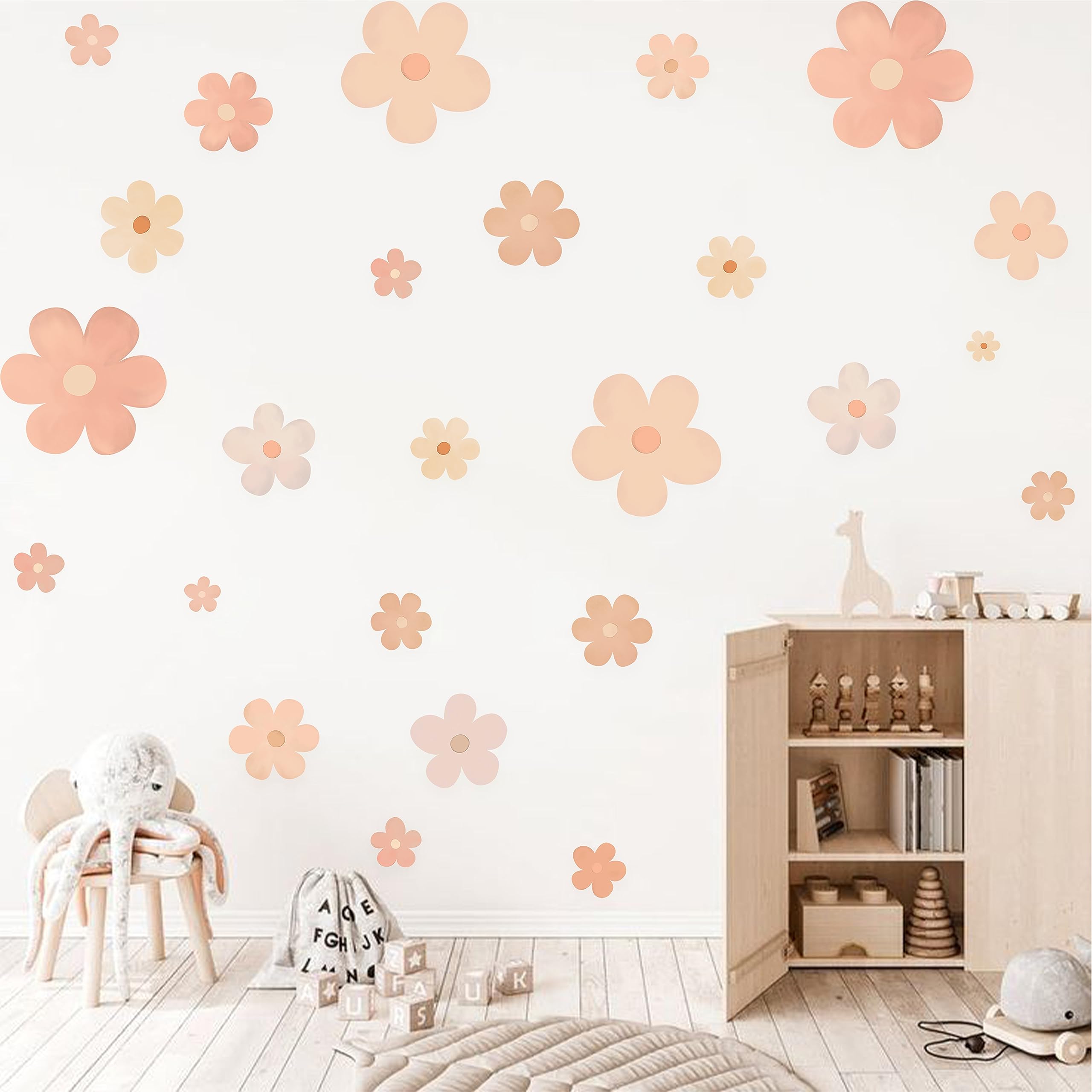 Personalized Daisy Flowers Wall Decals - Boho Nursery Decor, Kids Room Wall Art, Daisy Flower Wall Stickers (Flower Deco)