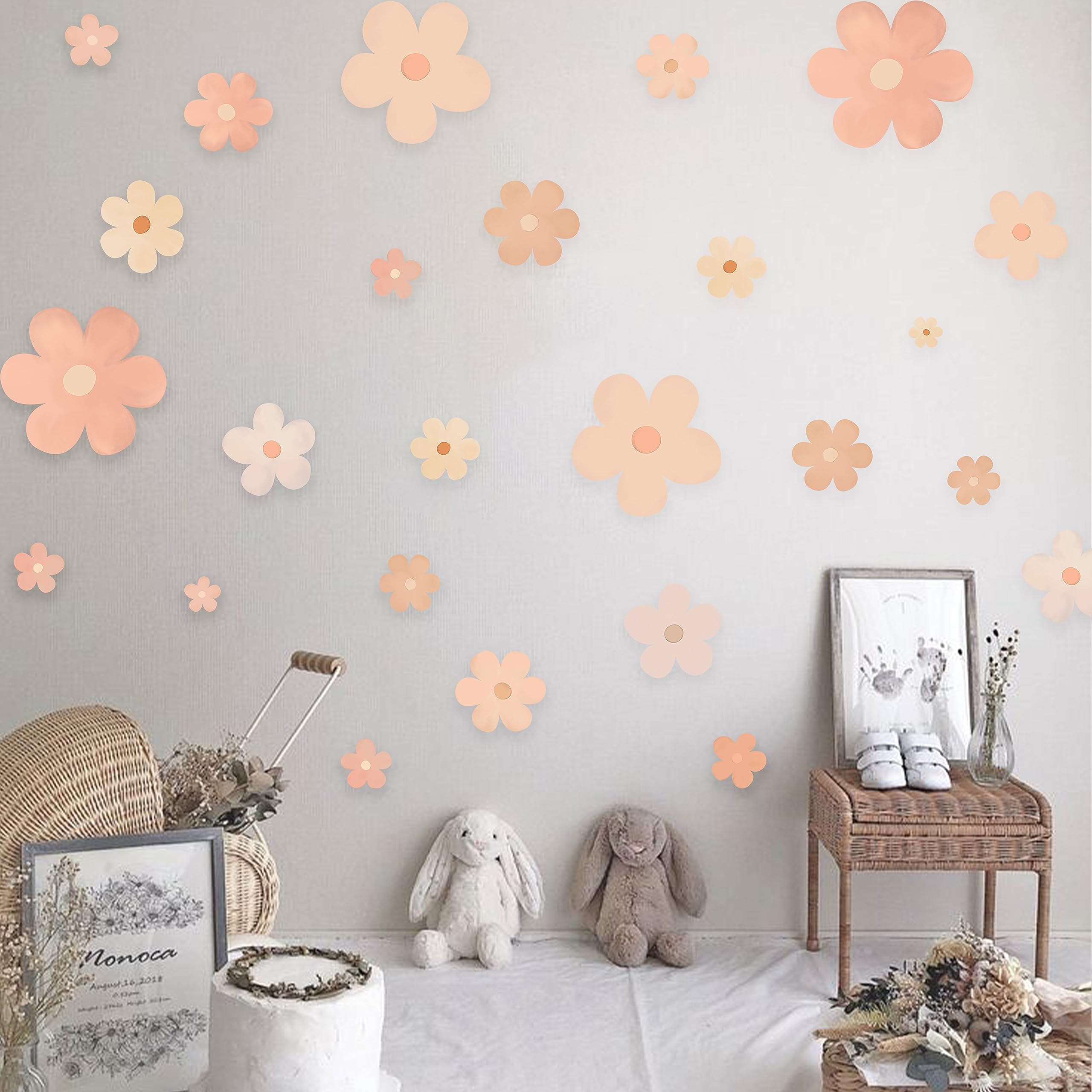 Personalized Daisy Flowers Wall Decals - Boho Nursery Decor, Kids Room Wall Art, Daisy Flower Wall Stickers (Flower Deco)