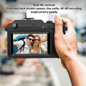 HD Digital Camera, Dual Lens Anti Shake 3.0inch IPS Display USB Connection 4K Digital Camera 18X Autofocus for Traveling (Black)