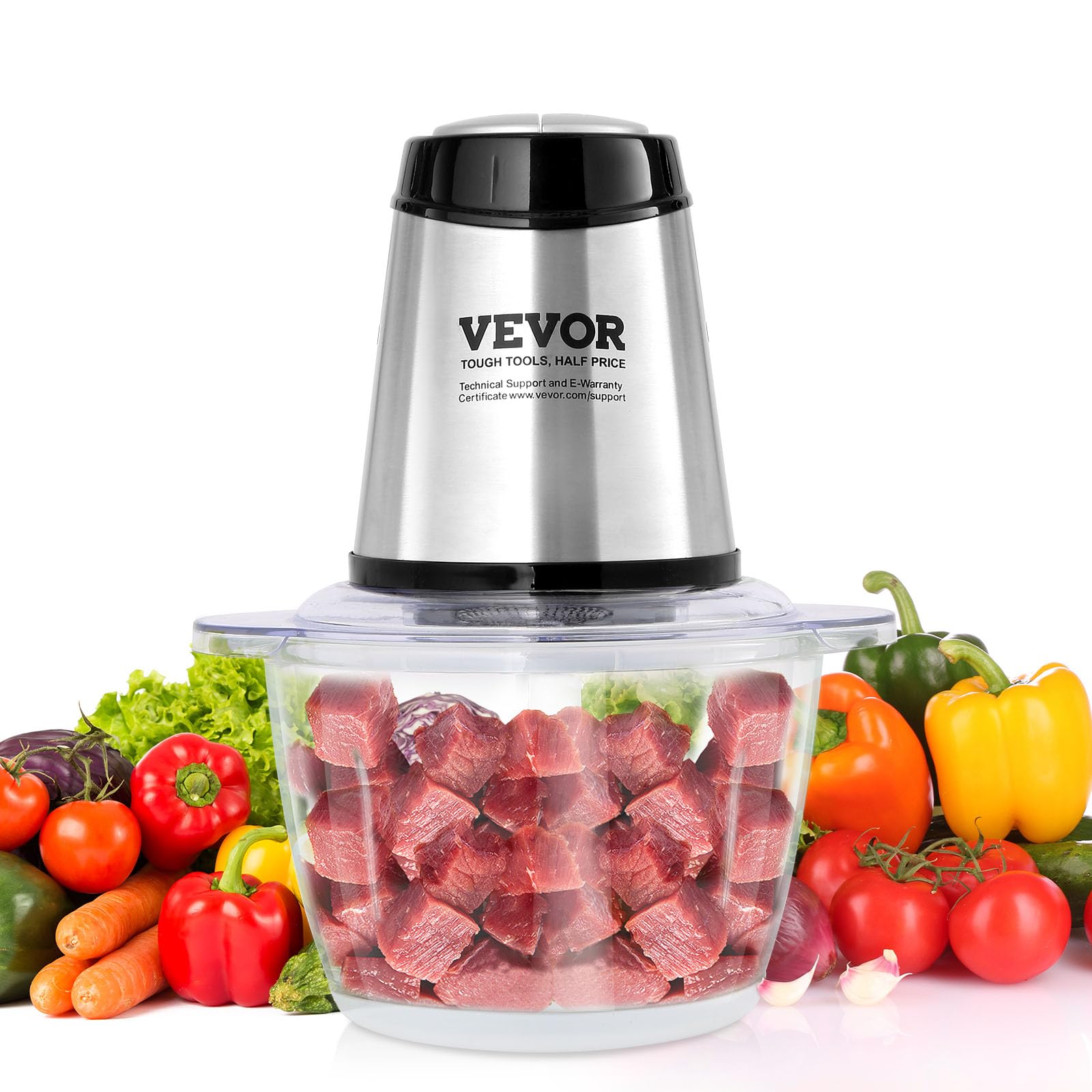 VEVOR Food Processor, Electric Meat Grinder, Electric Food Chopper, 2 Speeds Food Grinder for Baby Food, Meat, Onion, Vegetables (5 Cup)