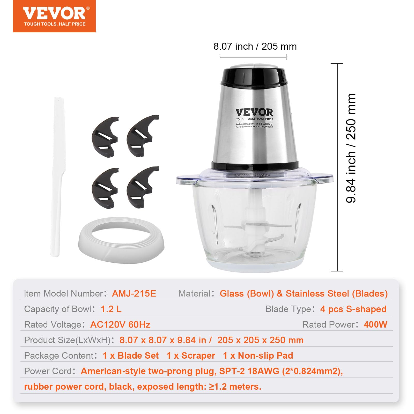 VEVOR Food Processor, Electric Meat Grinder, Electric Food Chopper, 2 Speeds Food Grinder for Baby Food, Meat, Onion, Vegetables (5 Cup)