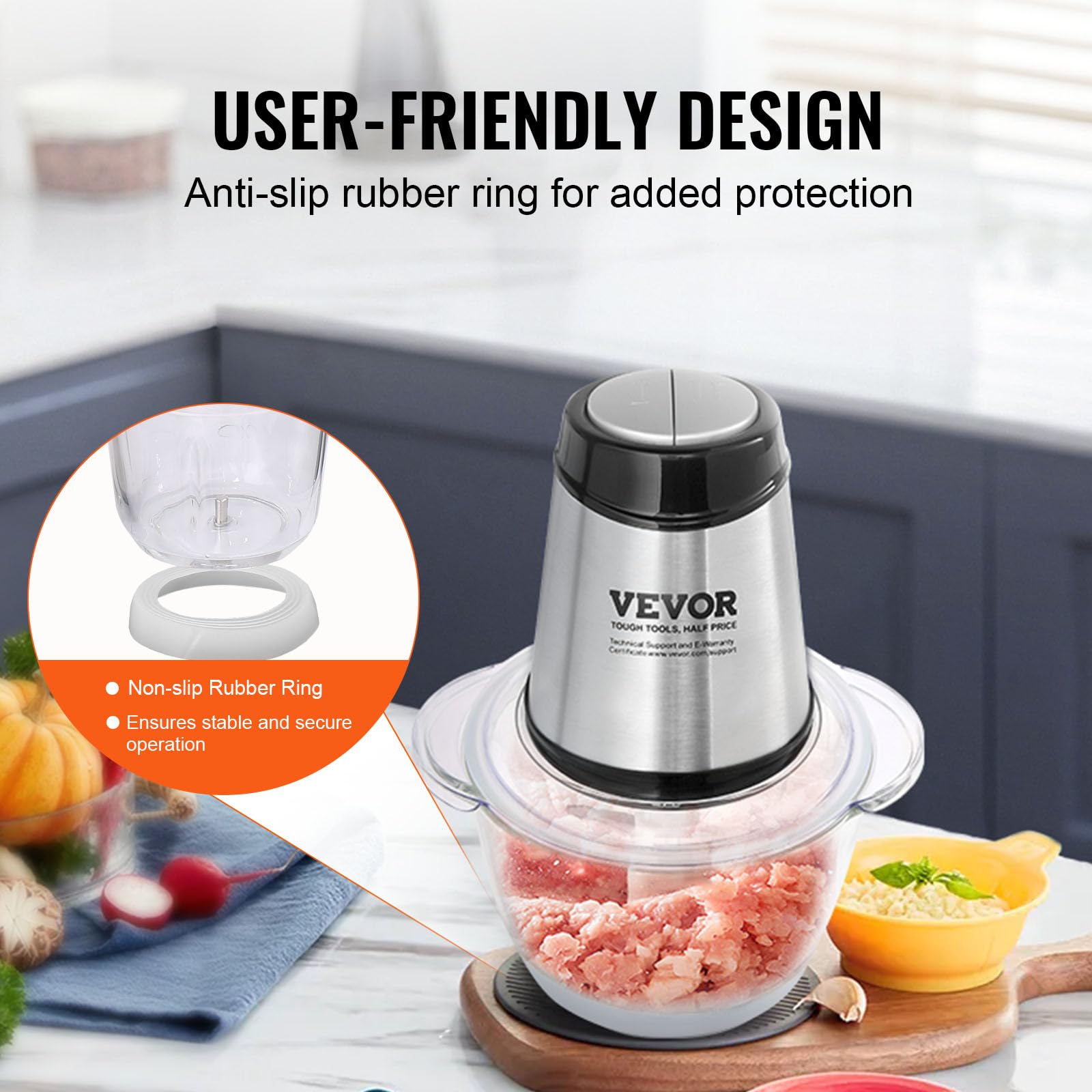 VEVOR Food Processor, Electric Meat Grinder, Electric Food Chopper, 2 Speeds Food Grinder for Baby Food, Meat, Onion, Vegetables (5 Cup)