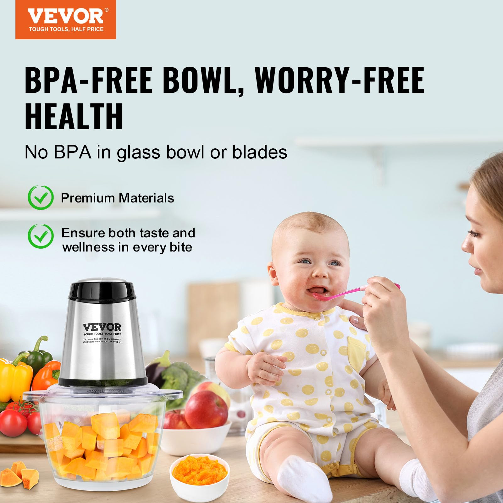 VEVOR Food Processor, Electric Meat Grinder, Electric Food Chopper, 2 Speeds Food Grinder for Baby Food, Meat, Onion, Vegetables (5 Cup)