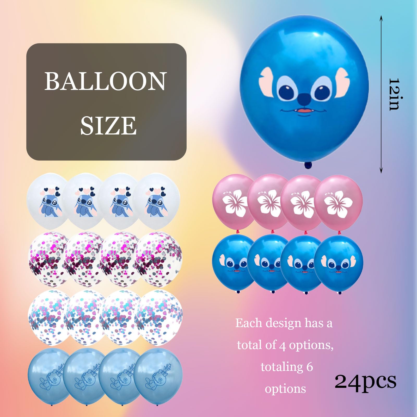 24-Piece Cartoon Birthday Decorations 12Inch Festive Latex Balloons Set Fantasy Party Supplies for Kids Boys and Girls