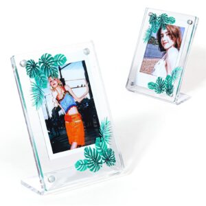 Tabletop Picture Frame, Simple Cleaning Picture Frame, Stable and Sturdy Placement, Custom Clear Acrylic for Movie Tickets (Monstera Leaves)