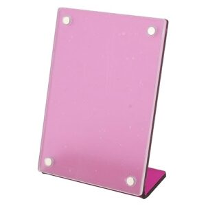 slanted back photo frame, wide application 3 inch multi purpose acrylic self standing photo frame l shaped for business cards for office (rose red)