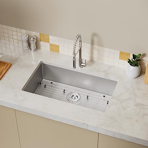 33 inch Kitchen Sink, TECASA Drop-in or Undermount Sink with Faucet Combo, Dual Mount Single Bowl T304 Grade Stainless Steel Sink