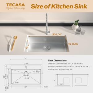 33 inch Kitchen Sink, TECASA Drop-in or Undermount Sink with Faucet Combo, Dual Mount Single Bowl T304 Grade Stainless Steel Sink