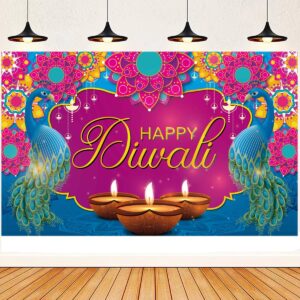 ansoufien diwali decoration banner, diwali decor backdrop happy diwali banner for indian light celebration party 71 x 43 inch