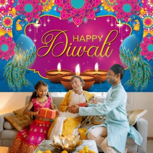 Ansoufien Diwali Decoration Banner, Diwali Decor Backdrop Happy Diwali Banner for Indian Light Celebration Party 71 x 43 Inch