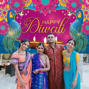 Ansoufien Diwali Decoration Banner, Diwali Decor Backdrop Happy Diwali Banner for Indian Light Celebration Party 71 x 43 Inch