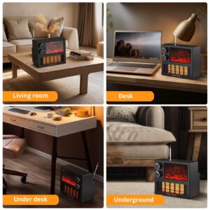 Ebhako Small Space Heater Fireplace, Small Electric Fireplace Heater for Indoor Use, Realistic 3D Flame, Safety Protection, 1000W Portable Mini Space Heater for Office, Under Desk, Bedroom, Home