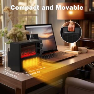 Ebhako Small Space Heater Fireplace, Small Electric Fireplace Heater for Indoor Use, Realistic 3D Flame, Safety Protection, 1000W Portable Mini Space Heater for Office, Under Desk, Bedroom, Home