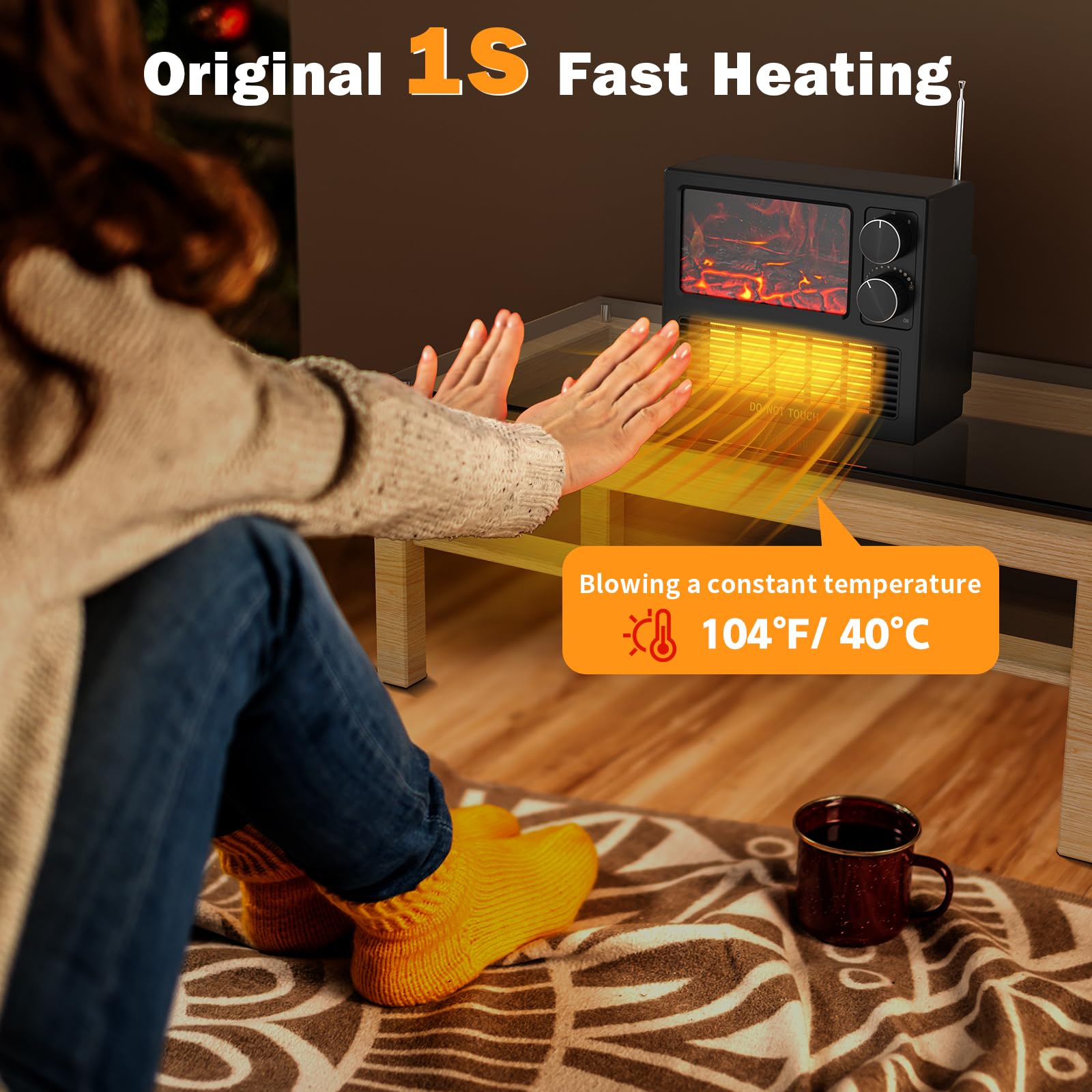 Ebhako Small Space Heater Fireplace, Small Electric Fireplace Heater for Indoor Use, Realistic 3D Flame, Safety Protection, 1000W Portable Mini Space Heater for Office, Under Desk, Bedroom, Home