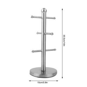 Mug Holder Tree, Coffee Cups Stand with 6 Hooks, Stainless Steel Tree Shape Coffee Mug Stand, Stable Mug Stand for Kitchen Counter Cabinet Cafe