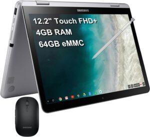 samsung chromebook plus 12.2" touchscreen fhd+ 2-in-1 laptop computer, intel celeron 3965y processor, 4gb ram, 64gb emmc, wifi, bluetooth, stealth silver, digital pen, chrome os