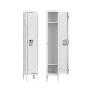 yizosh metal lockers for employees with lock, employees locker storage cabinet with 1 doors, tall steel storage locker for gym, school, office (white, 1 door)
