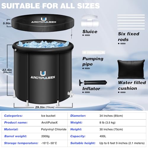 Ice Bath Tub for Athletes, 105 Gallons(400L) Portable Ice Baths Pod with Lid, Arctic Pod Cold Therapy Tub for Recovery, Anti-Leak Ice Cabin for Adults, 34'' x 30''