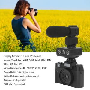 Digital Camera, HD 4K Video Camera, 16x Digital Zoom 48 MP Photography Camera, with Microphone Fill Light, Portable Point and Shoot Camera, for Teens Students Boys Girls