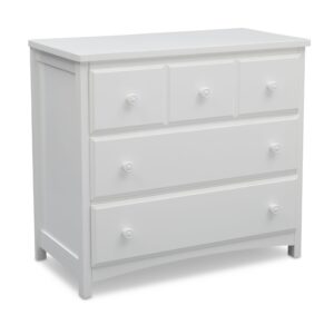 delta children 3 drawer dresser with interlocking drawers, bianca white