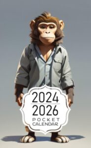 pocket calendar 2024-2026: two-year monthly planner for purse , 36 months from january 2024 to december 2026 | monkey illustration | cartoon variation