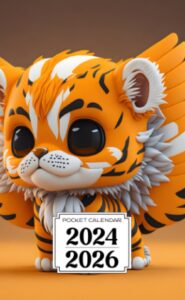 pocket calendar 2024-2026: two-year monthly planner for purse , 36 months from january 2024 to december 2026 | anime tiger chibi | cute and adorable | logo design | cartoon style | fantasy art