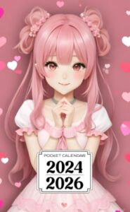 pocket calendar 2024-2026: two-year monthly planner for purse , 36 months from january 2024 to december 2026 | anime 4k pink | hearts background