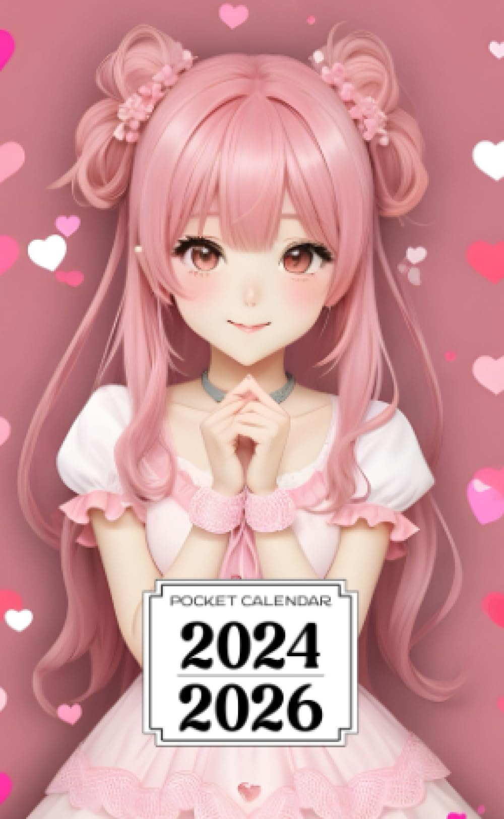 Pocket Calendar 2024-2026: Two-Year Monthly Planner for Purse , 36 Months from January 2024 to December 2026 | Anime 4k pink | Hearts background