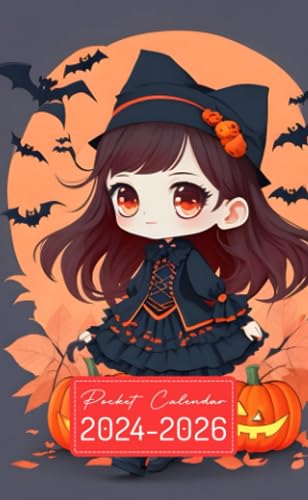 Pocket Calendar 2024-2026: Two-Year Monthly Planner for Purse , 36 Months from January 2024 to December 2026 | Cute girl illustration | Halloween season