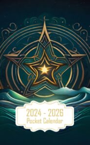 pocket calendar 2024-2026: two-year monthly planner for purse , 36 months from january 2024 to december 2026 | celtic runic designs | bright star above ocean waves