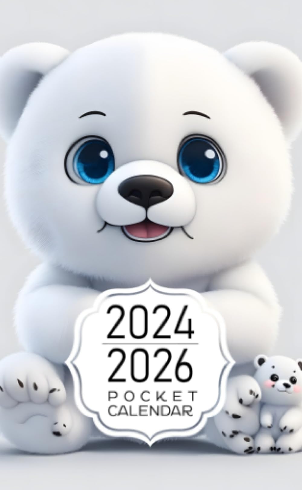 Pocket Calendar 2024-2026: Two-Year Monthly Planner for Purse , 36 Months from January 2024 to December 2026 | Hand-drawn furry baby polar bear | Chibi style eyes