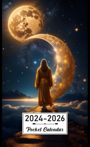 Pocket Calendar 2024-2026: Two-Year Monthly Planner for Purse , 36 Months from January 2024 to December 2026 | Star-filled night sky | Golden moon | Self-discovery and connection with Man