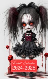 pocket calendar 2024-2026: two-year monthly planner for purse , 36 months from january 2024 to december 2026 | spooky evil possessed doll | tim burton style
