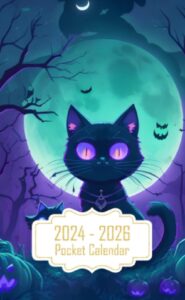 pocket calendar 2024-2026: two-year monthly planner for purse , 36 months from january 2024 to december 2026 | cute black cat | blue eyes | cute witch ... and purple lights | fantasy | deep forest