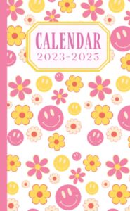preppy groovy smiley face pocket calendar 2023-2025 for purse: pink small size monthly pocket planner for purse - from september 2023 to december 2025 ... - important dates / password keeper / notes