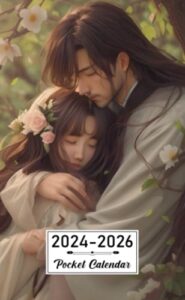 pocket calendar 2024-2026: two-year monthly planner for purse , 36 months from january 2024 to december 2026 | anime couple hugging | knight and woman | fine details