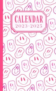 pretty pink groovy smily face pocket calendar 2023-2025 for purse: small size monthly pocket planner for purse - from september 2023 to december 2025 ... - important dates / password keeper / notes