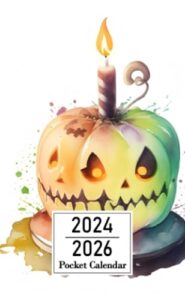 pocket calendar 2024-2026: two-year monthly planner for purse , 36 months from january 2024 to december 2026 | halloween clipart | jack-o'-lantern cake