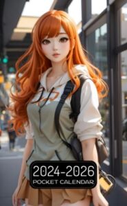 pocket calendar 2024-2026: two-year monthly planner for purse , 36 months from january 2024 to december 2026 | ginger anime girl | p90
