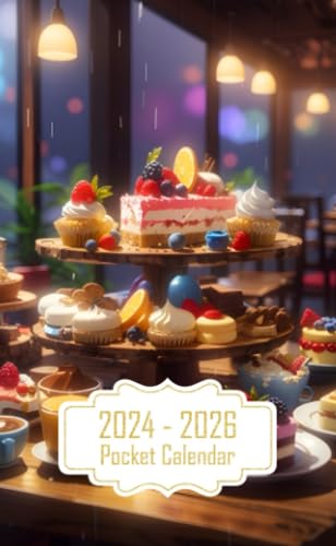 Pocket Calendar 2024-2026: Two-Year Monthly Planner for Purse , 36 Months from January 2024 to December 2026 | Variety of desserts | Anime-style food