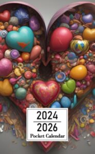 pocket calendar 2024-2026: two-year monthly planner for purse , 36 months from january 2024 to december 2026 | multicolored 3d human heart | artistic rendering | visual metaphor for love