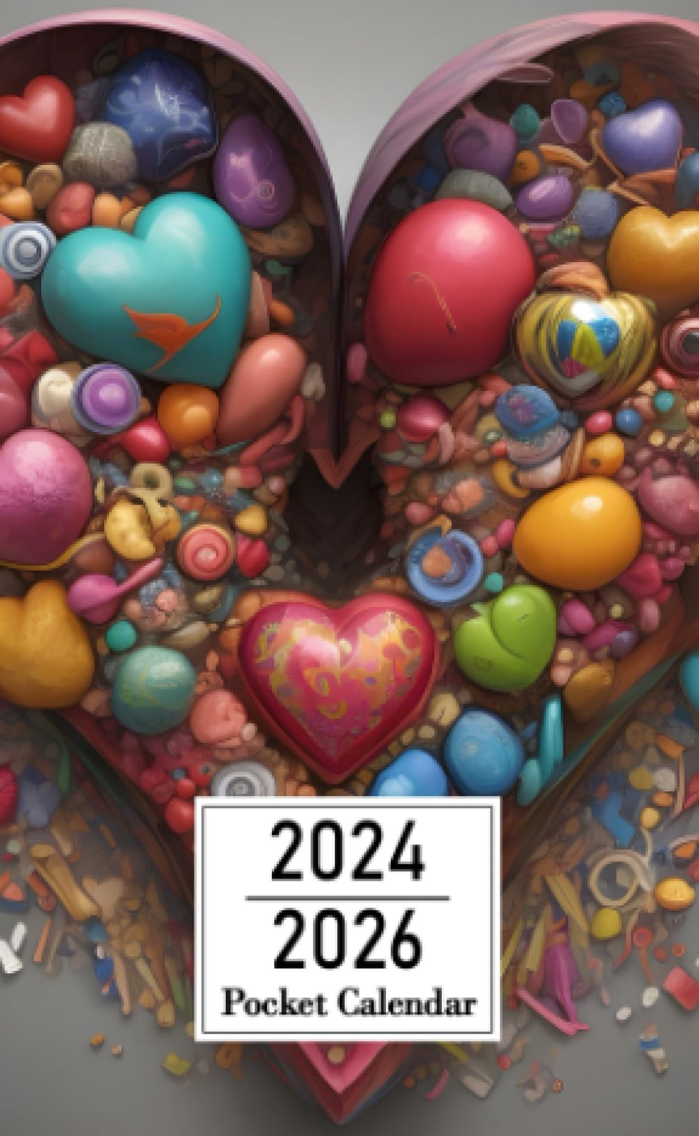 Pocket Calendar 2024-2026: Two-Year Monthly Planner for Purse , 36 Months from January 2024 to December 2026 | Multicolored 3D human heart | Artistic rendering | Visual metaphor for love